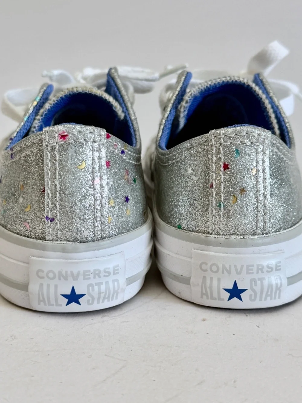 New Converse CTAS OX Glitter Sneakers Silver Stars Size 13